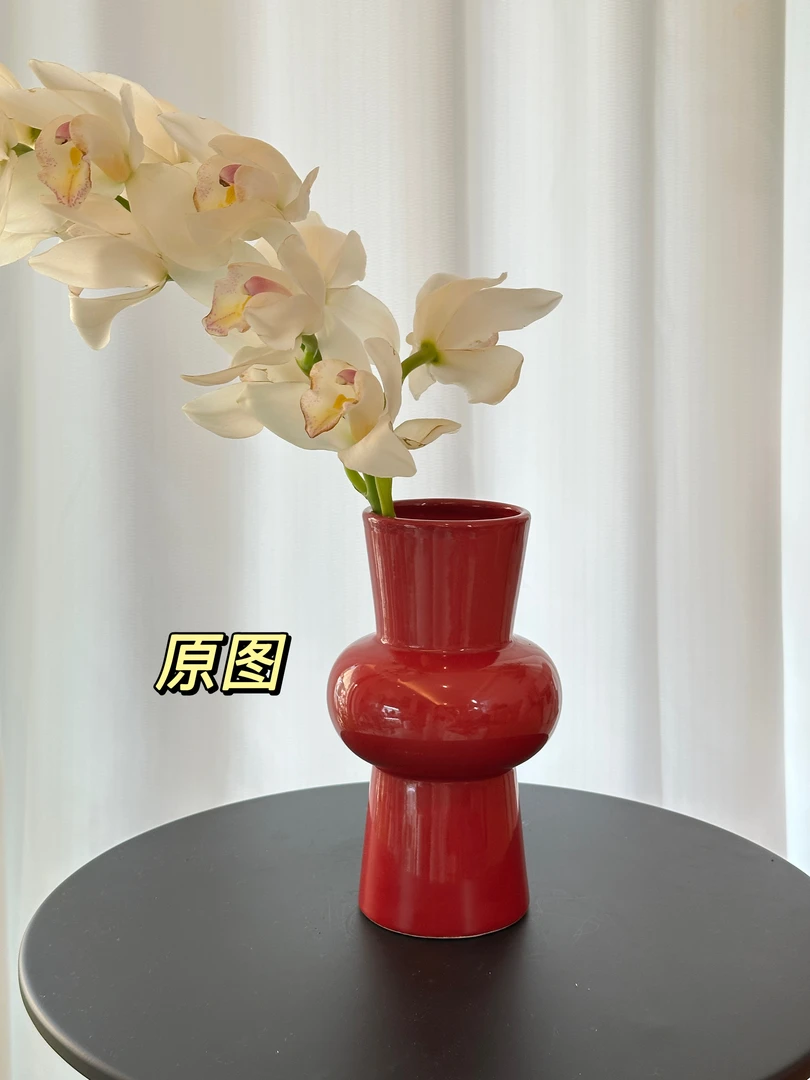 吉祥大红花瓶 结婚庆典婚礼陶瓷花瓶 有手工痕迹釉色不匀等