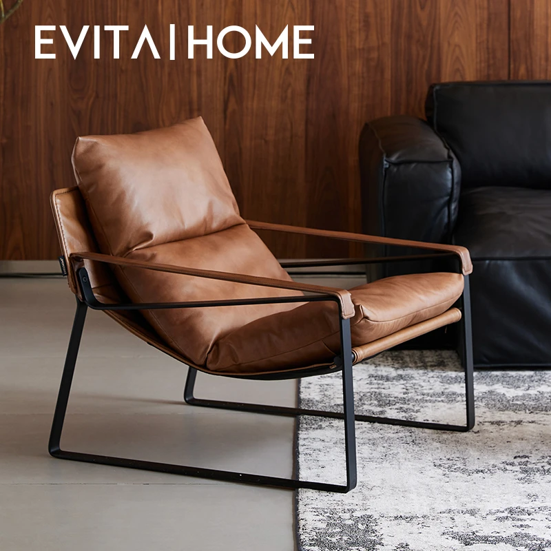 EVITA Home潮流家具轻奢复古真皮沙发椅头层牛皮单人椅躺阳台沙发