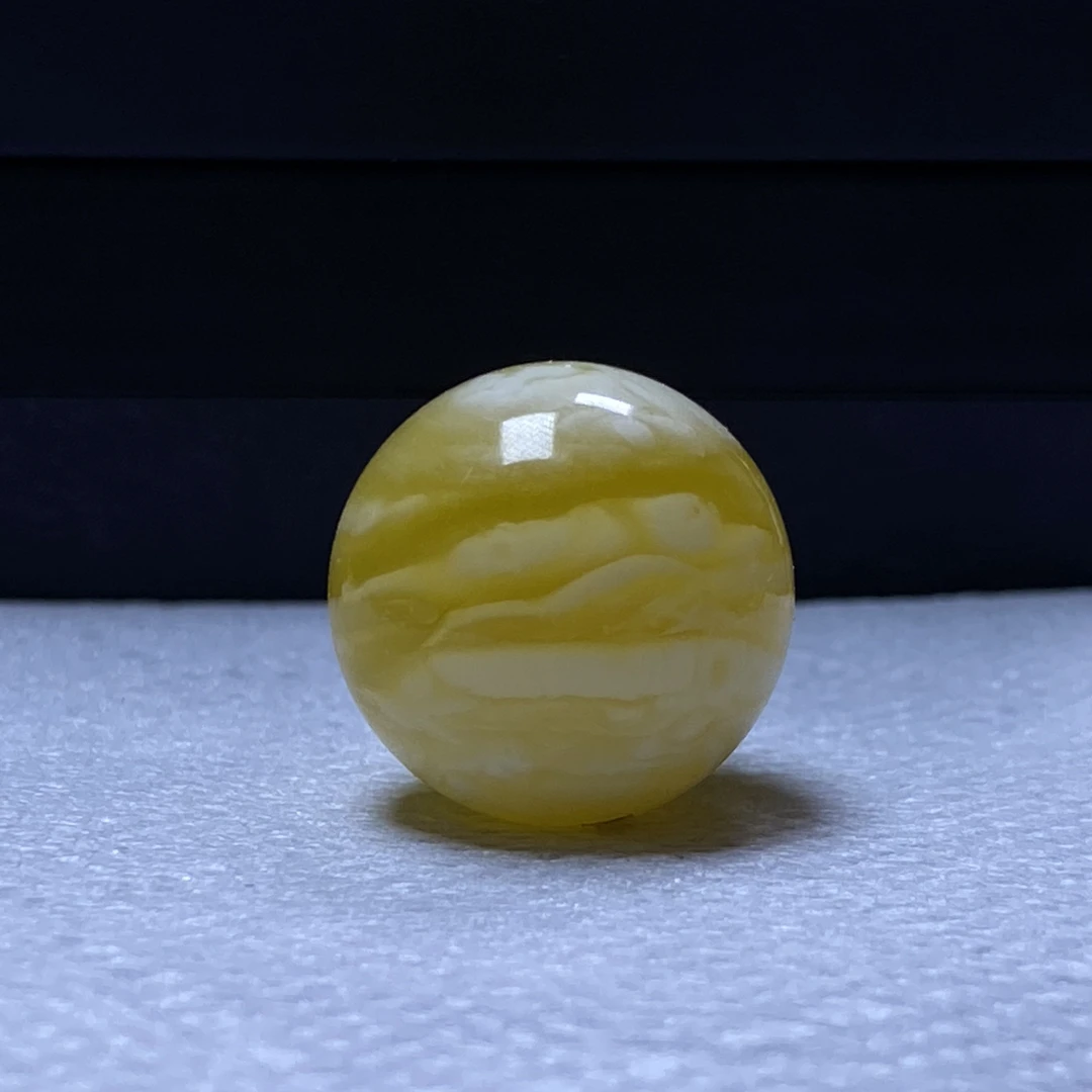 蜜蜡单珠瓷白妖花虎皮千层雪圆珠文玩配饰16.7mm