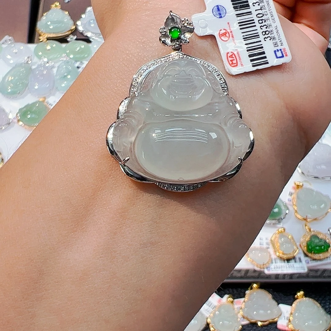 吊坠(不含链)18K金镶嵌翡翠佛公