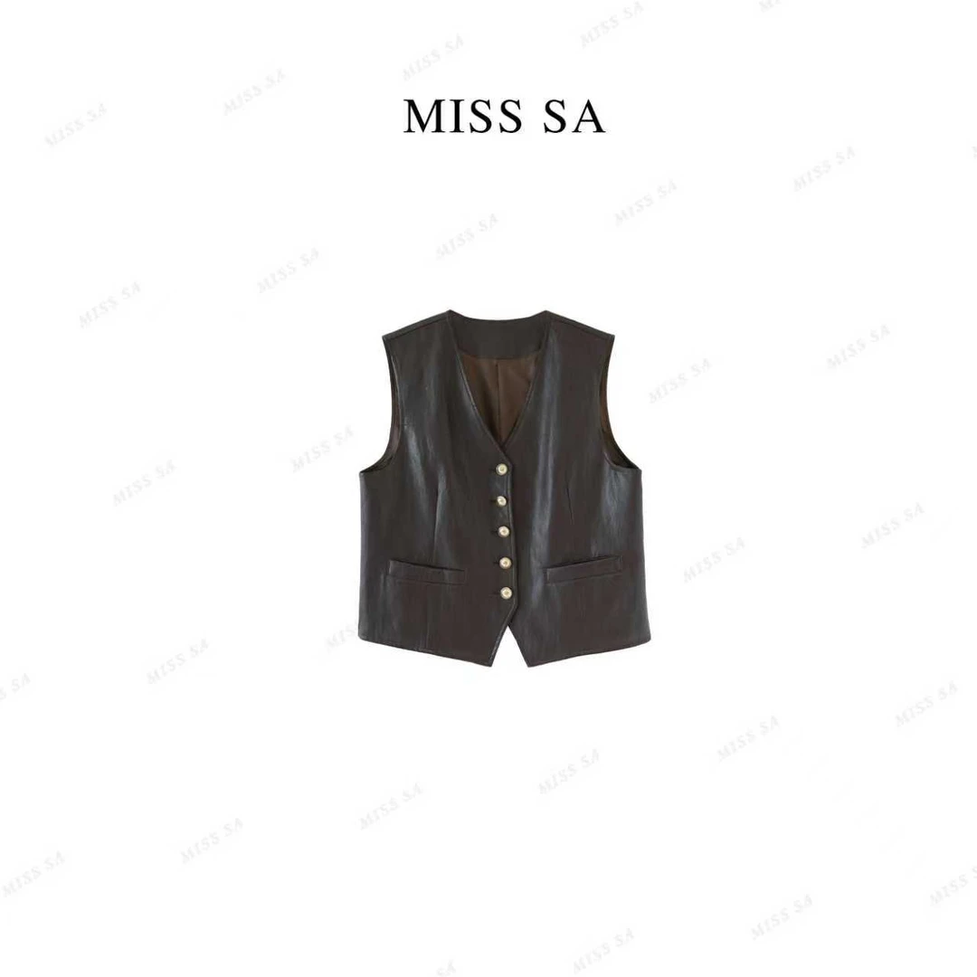 MISS SA 早秋新款气质轻奢V领蛋白皮百搭显瘦皮马甲外套25089277