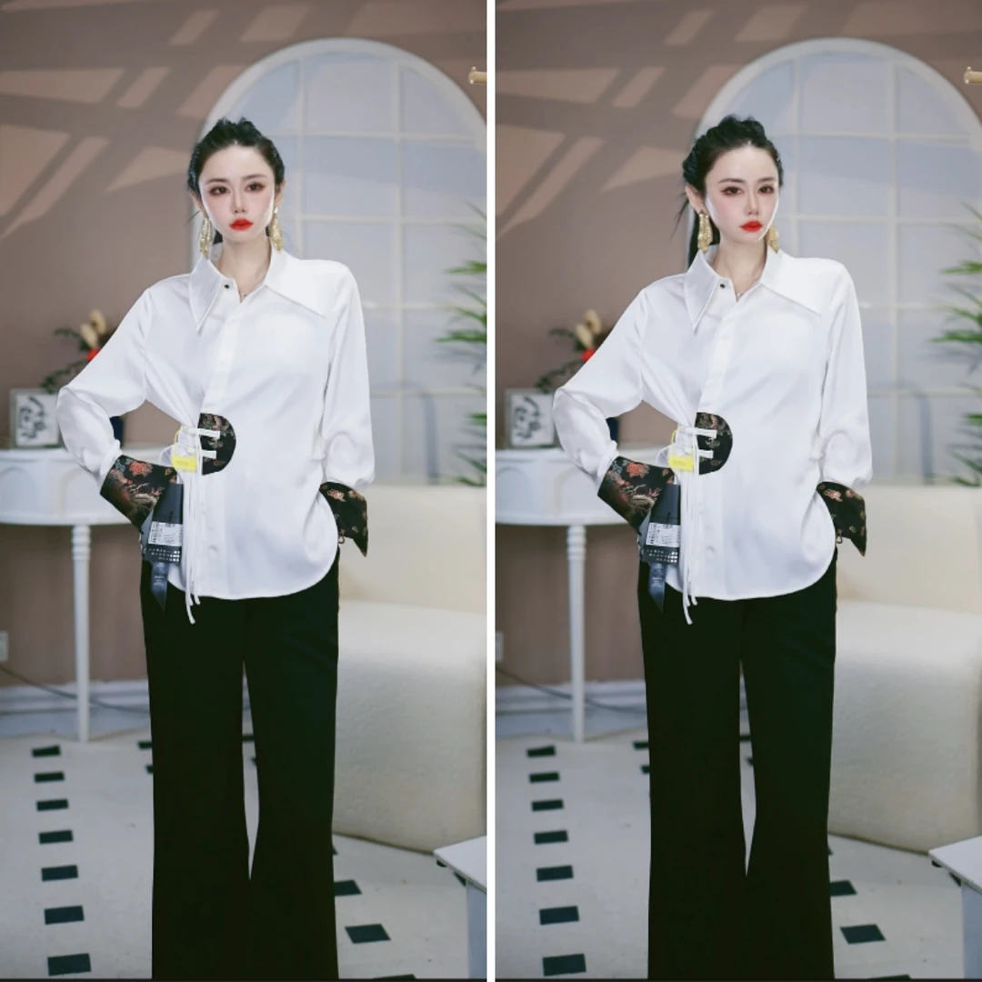 【Z.YE】时尚刺绣上衣2025春季新款女装气质衬衣女0703