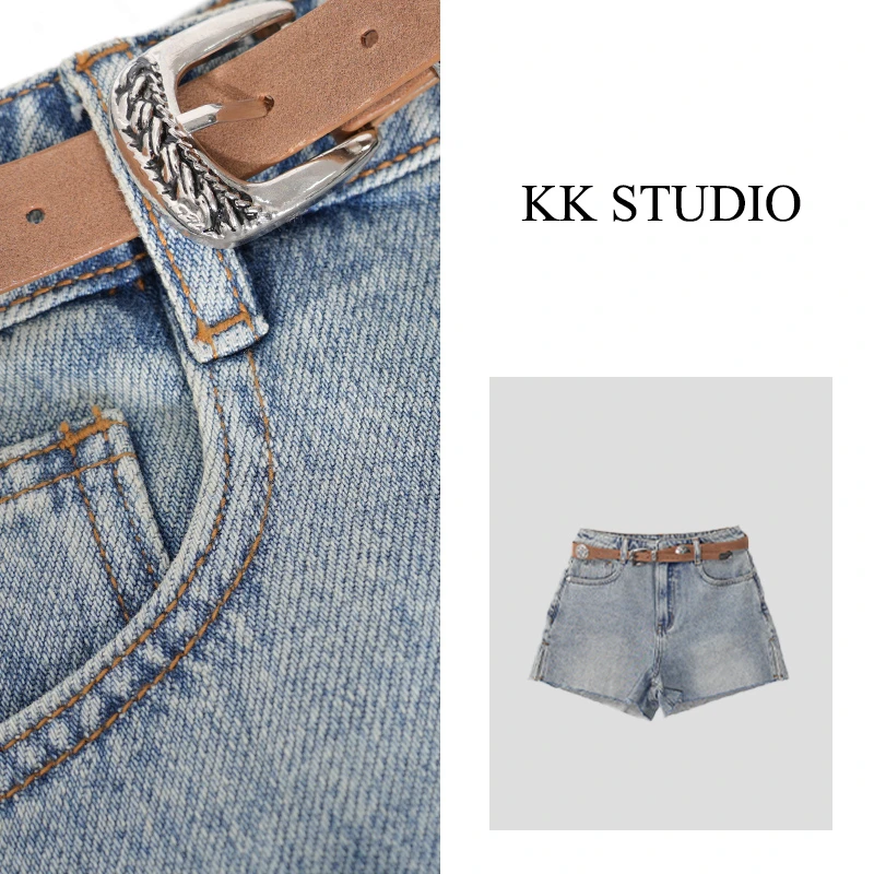 淇老板KK Studio夏季ins新款薄款时尚A字极简百搭牛仔短裤9163