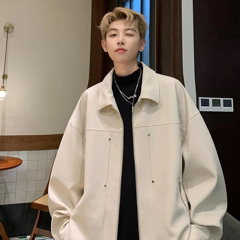 秋季外套男款2025新品美式复古宽松夹克百搭翻领金属装饰休闲褂子