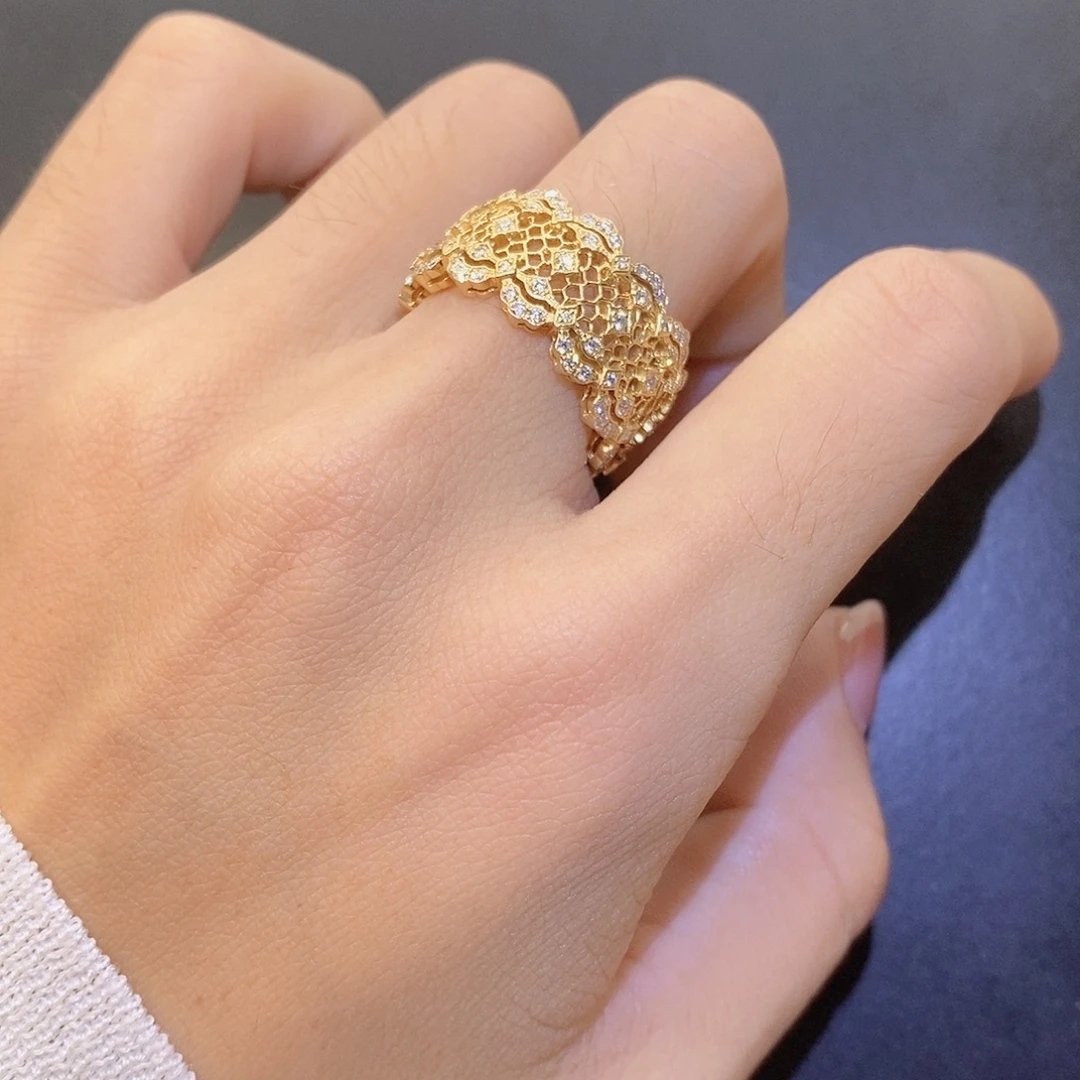 钻石戒指/指环18K金镶嵌蕾丝k黄