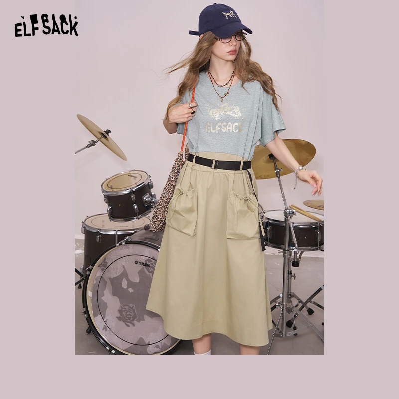 妖精的口袋印花工装连衣裙女2025年夏季新款撞色拼接甜酷t恤裙子