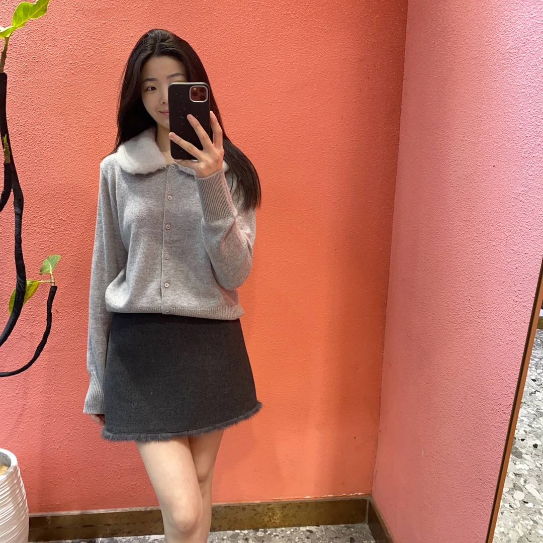 （默茗服装） 可拆毛领纯色毛衣