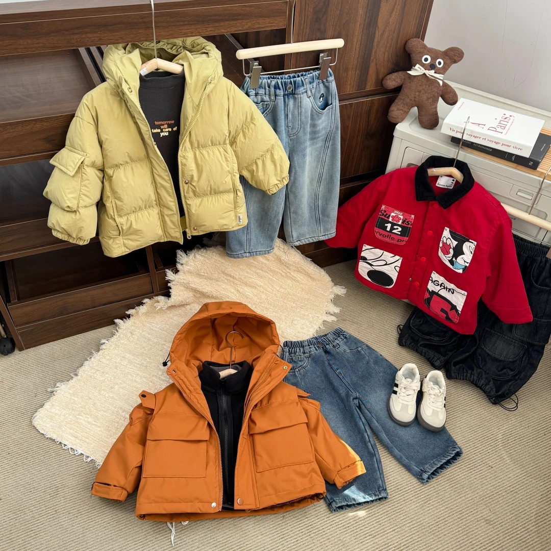 2025年新款男童加厚深秋冬季加绒款现货外套棉服内搭裤子合集K101