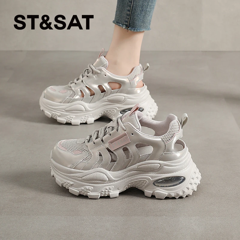 星期六镂空运动凉鞋女外穿2025新款夏季透气老爹鞋登山防滑朔溪鞋