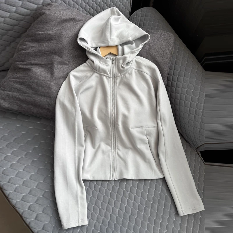 蜘蛛瑜伽外套 厚 连帽拉链外套 纯色户外外套女