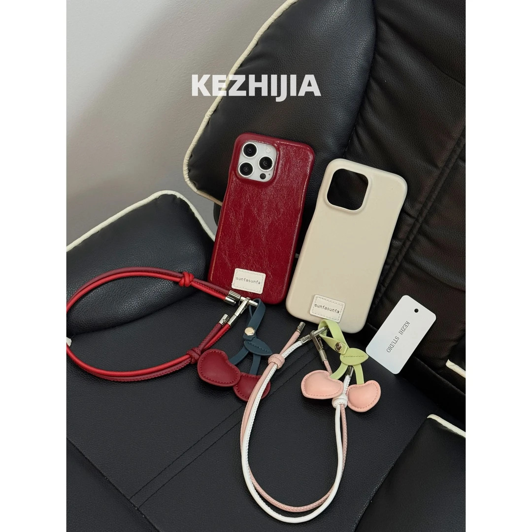 【壳之】高级小众复古皮质适用苹果16/15/14/13Promax/12樱桃手机壳