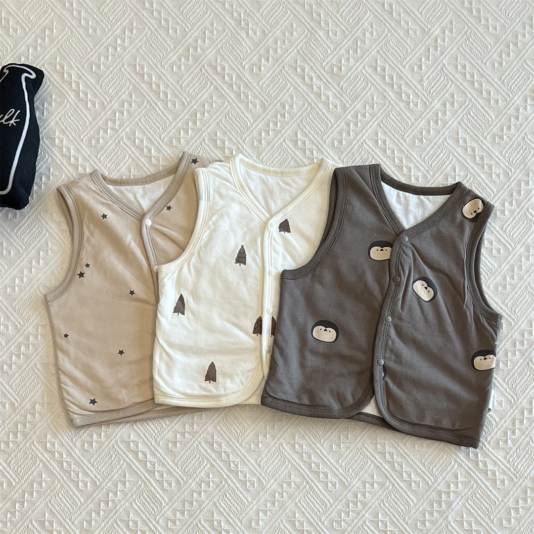 25秋装婴儿马甲薄夹棉保暖上衣宝宝保暖无袖开衫坎肩背心衣服秋冬