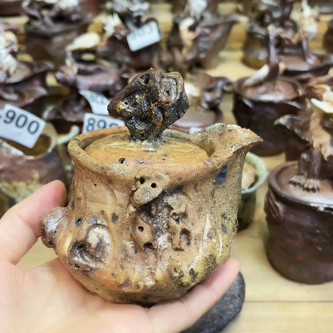 瓶柴烧粗陶手捏宝瓶