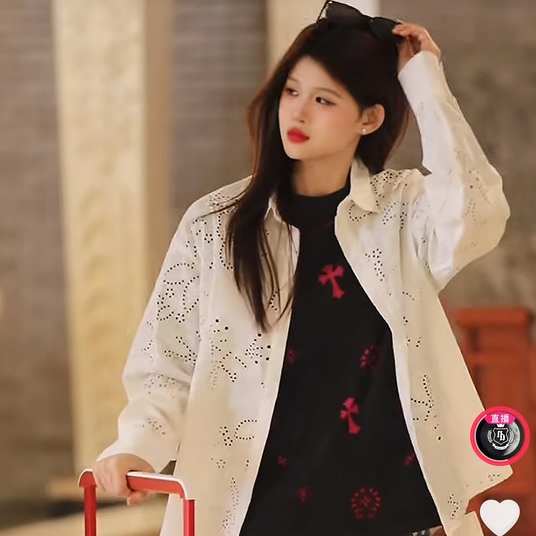 HK&NB x 艺术品 春夏高街潮流情侣时尚T台复古提花镂空休闲衬衫