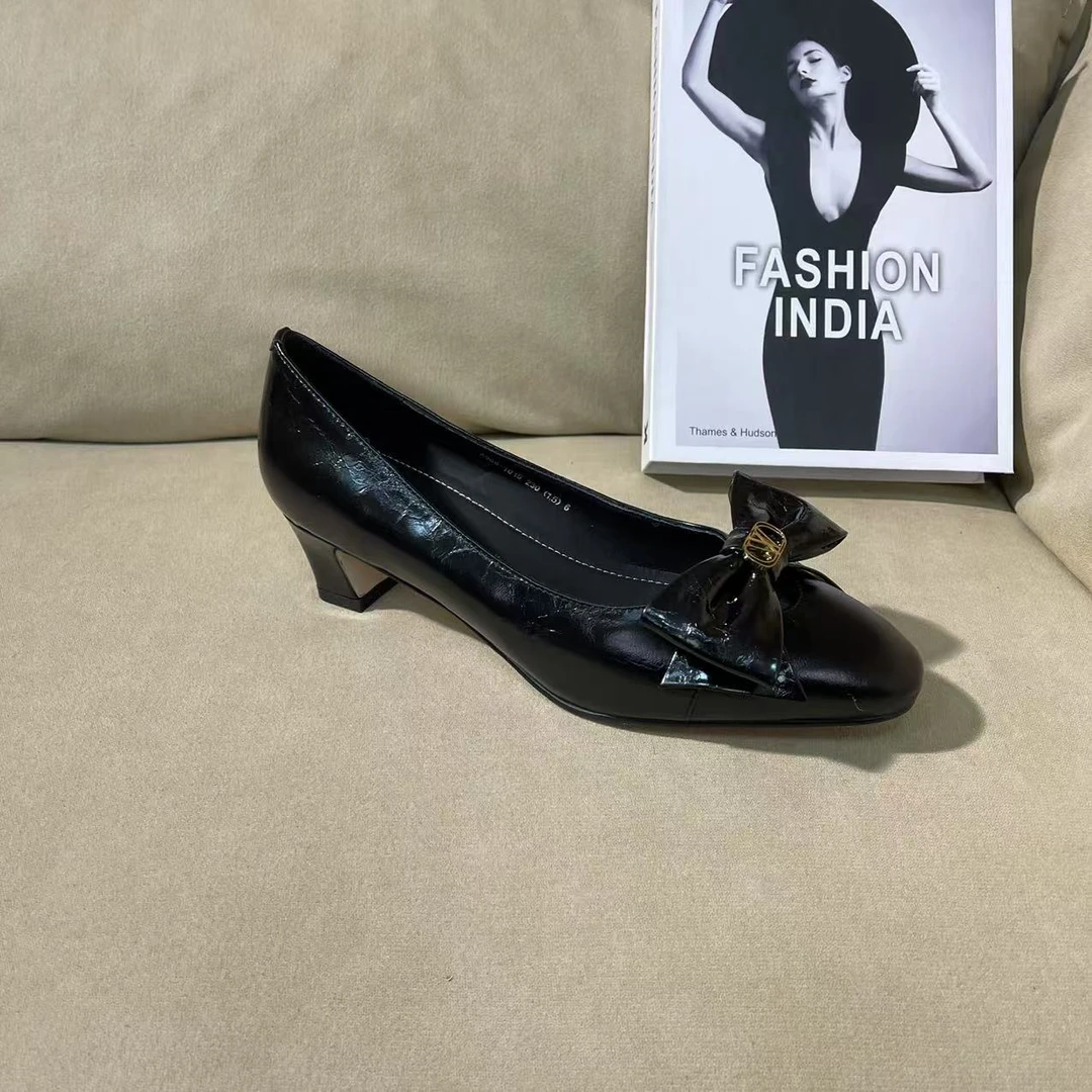 1015【灰姑娘】2025春季新款小圆头时尚休闲低跟浅口牛皮单鞋A【3cm】