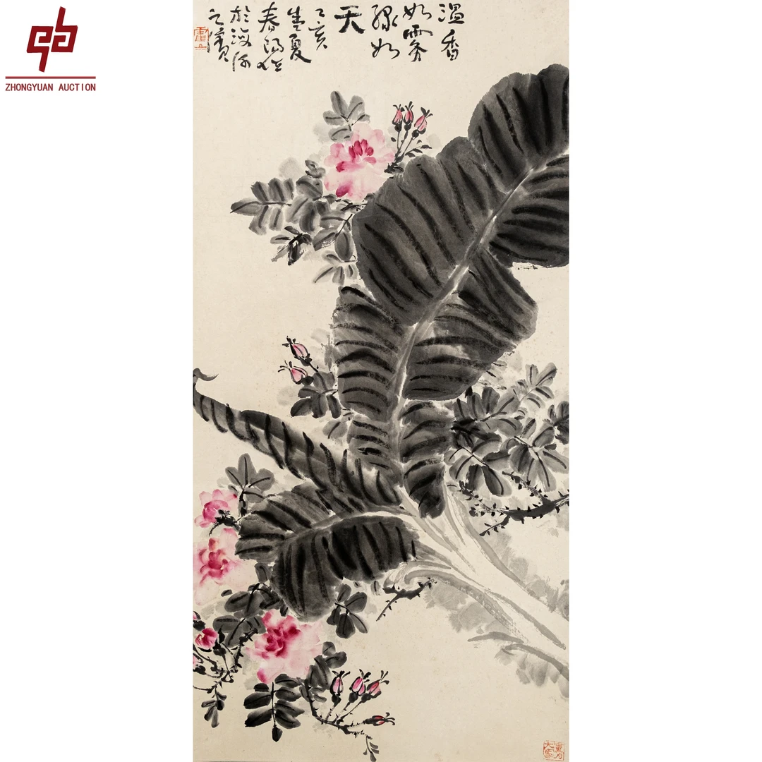 "lot7807 霍春阳 花卉 立轴 48cm*95cm约4.1平尺"