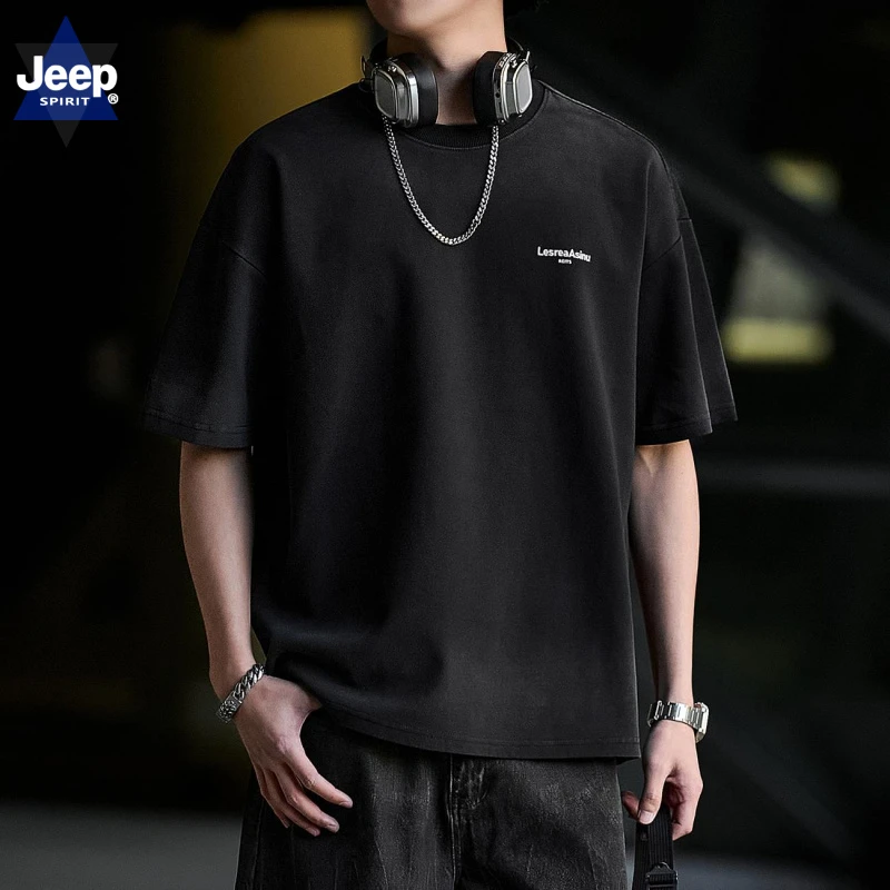 JEEPSPIRIT夏季新款简约印花短袖t恤男重磅半袖上衣美式潮流ins休