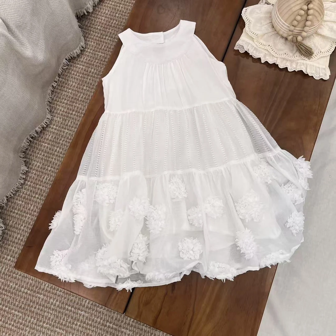 〖姐姐家〗2025夏款儿童萌娃穿搭裙边小花蕾丝背心连衣裙yx50200