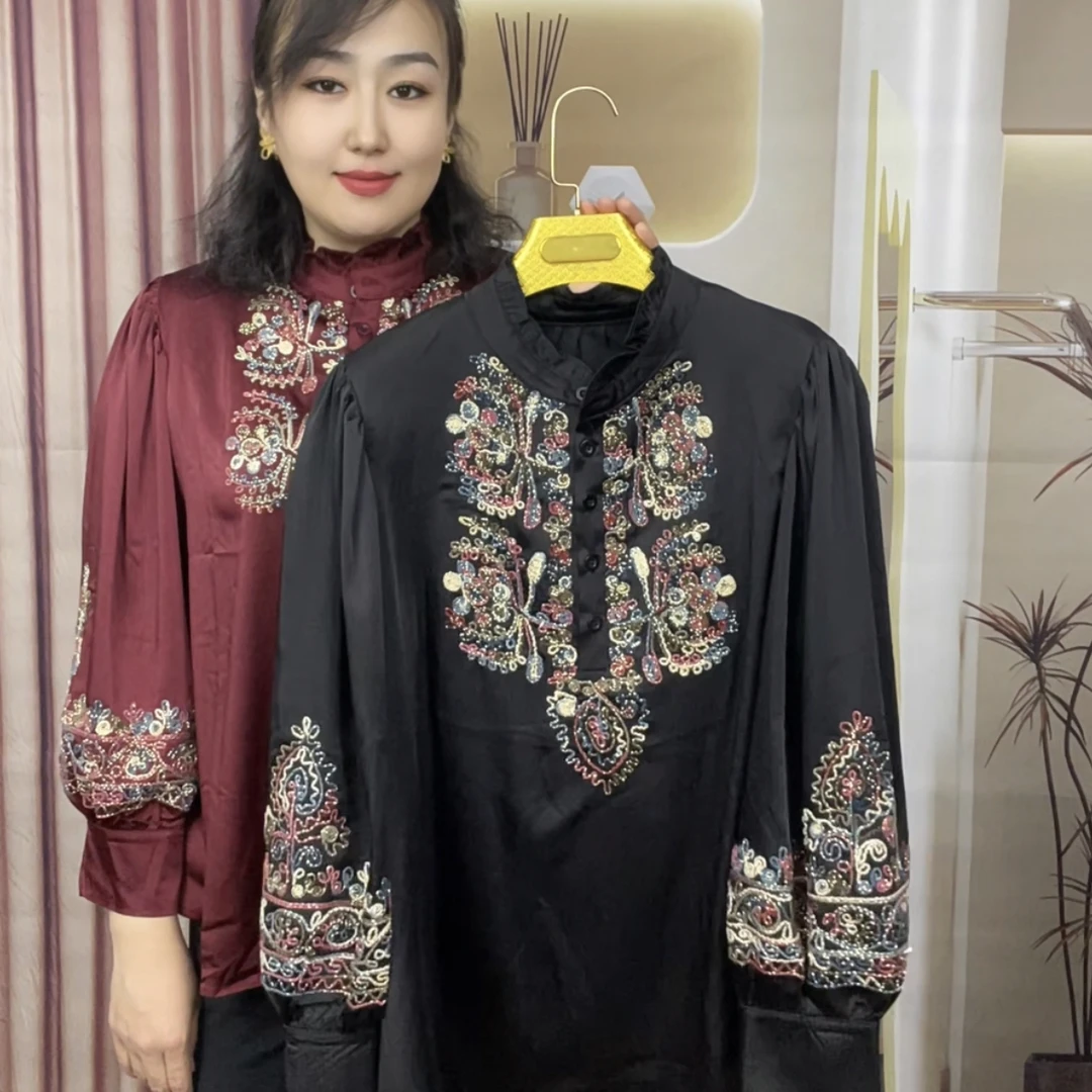 时尚复古刺绣长袖衬衫民族风气质百搭上衣