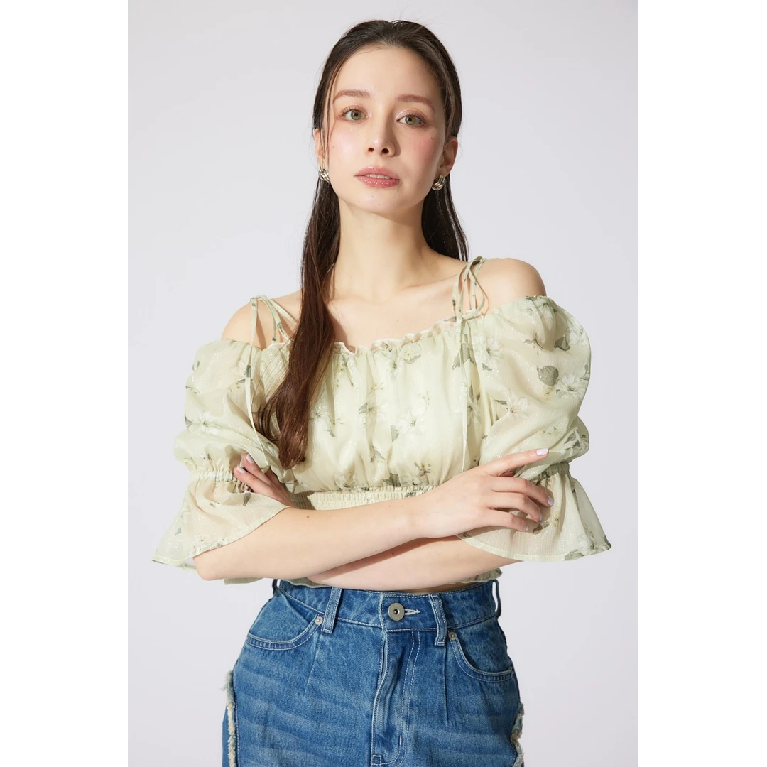 【胖虎家】夏季新款 R 2way可露肩法式甜美衬衫设计感长袖上衣