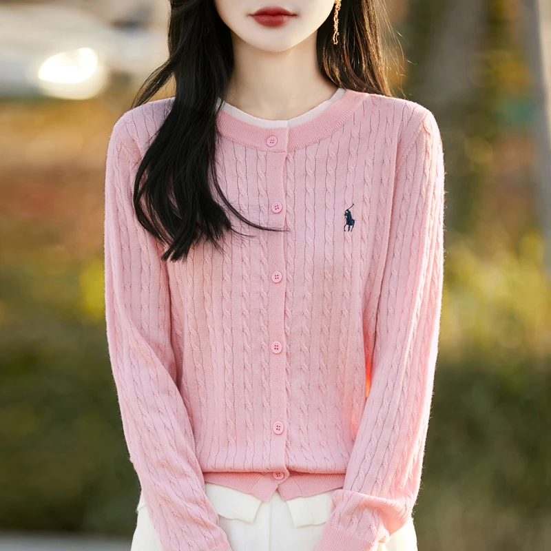 DMR821-2 25春季新款100羊毛假两件开衫女宽松外套针织衫