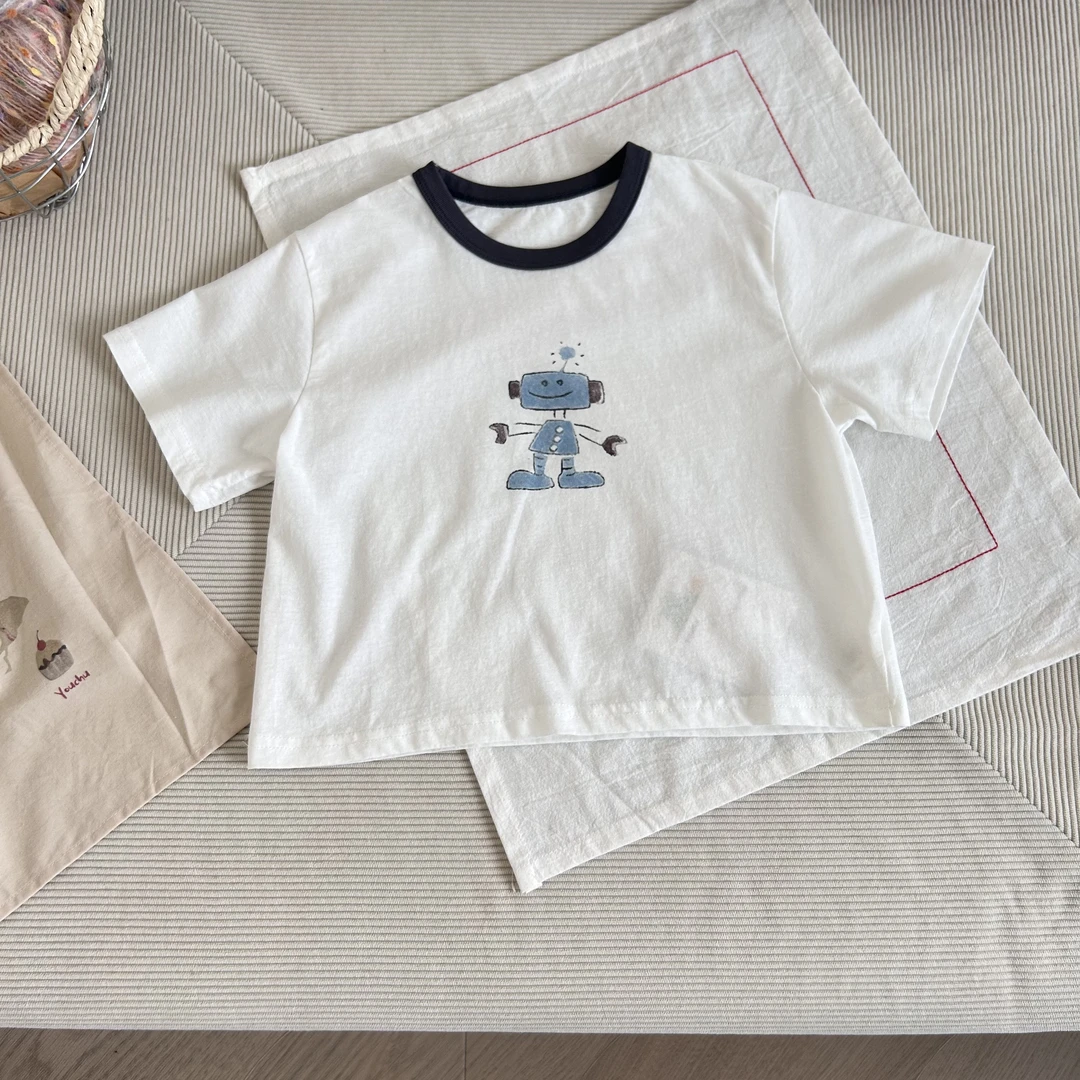 CS191-童装男童韩版卡通机器人短袖夏季新款儿童宝宝T恤棉帅气