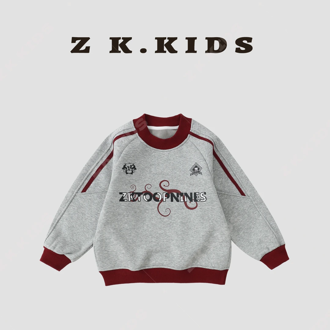 【Z＆K】冬款男童加绒保暖卫衣中大童经典条纹拼接ZK-2207067