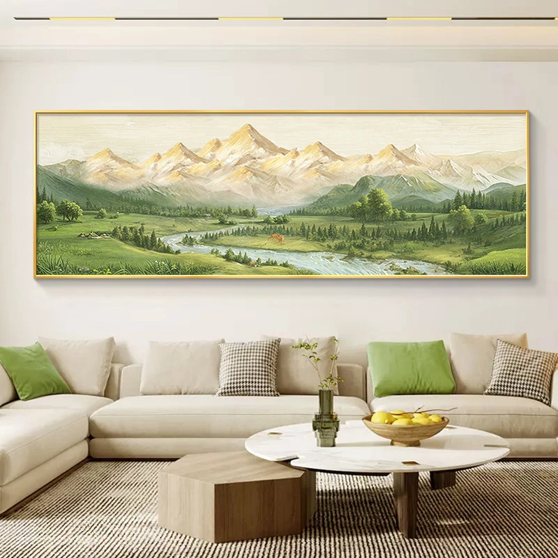 日照金山客厅装饰画横幅山水风景油画沙发背景墙挂画2026新款壁画