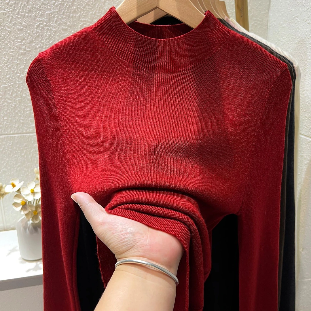 红色软糯羊毛针织内搭女2025秋冬新款半高领修身内搭本命年打底衫