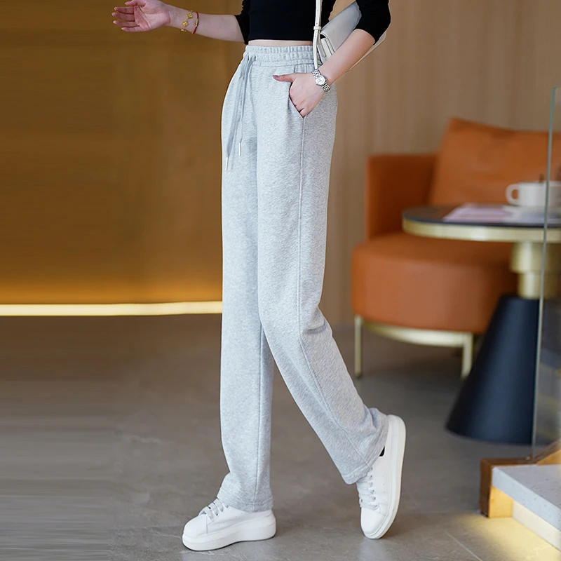 显瘦MM秋款简约纯色休闲宽松直筒休闲裤7041B