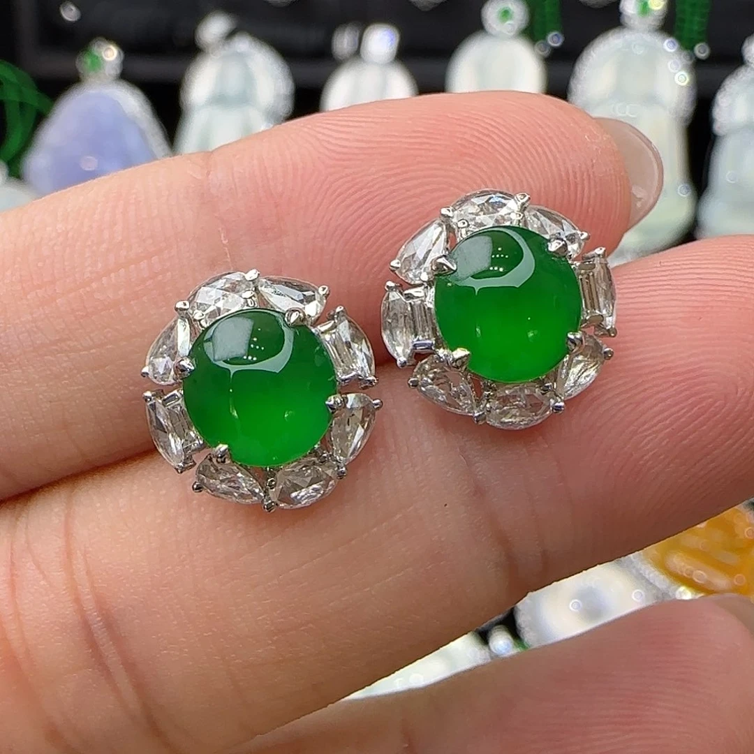 18K金镶嵌翡翠耳饰天然翡翠