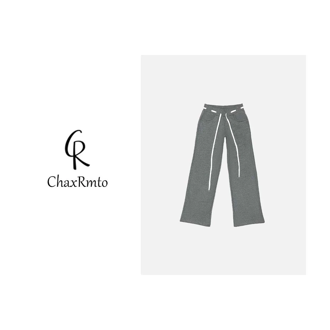 ChaxRmto 复古高腰绑带阔腿长裤高腰卫裤直筒休闲长裤 SC1A0255