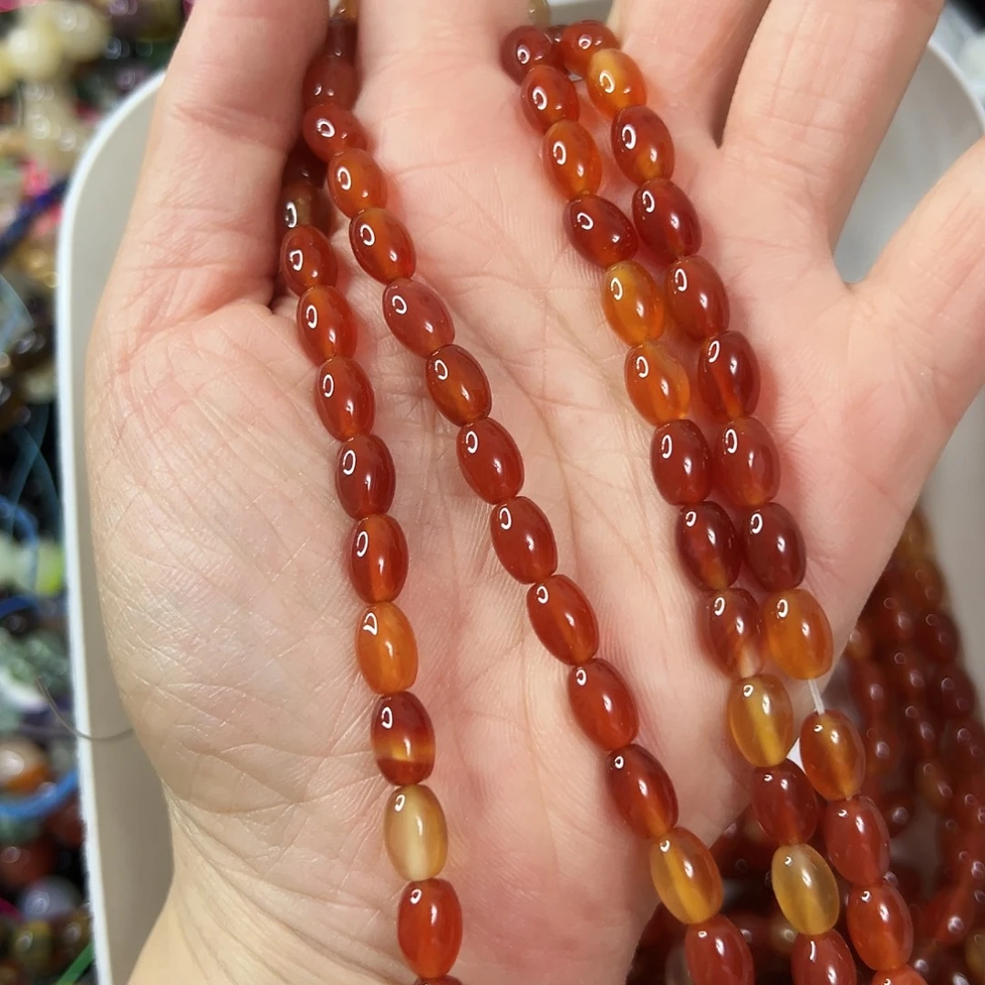 玛瑙/玉髓未镶嵌珠宝半成品，卡6x8玛瑙枣珠一条