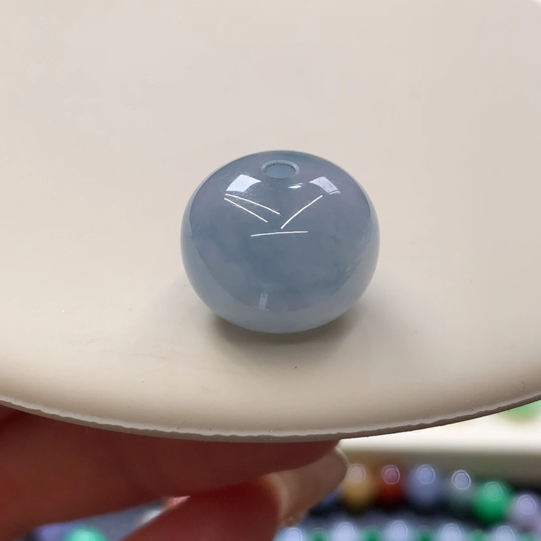 定制翡翠未镶嵌 毛货抛光定制 蓝紫鼓珠 14.6*-11.8*