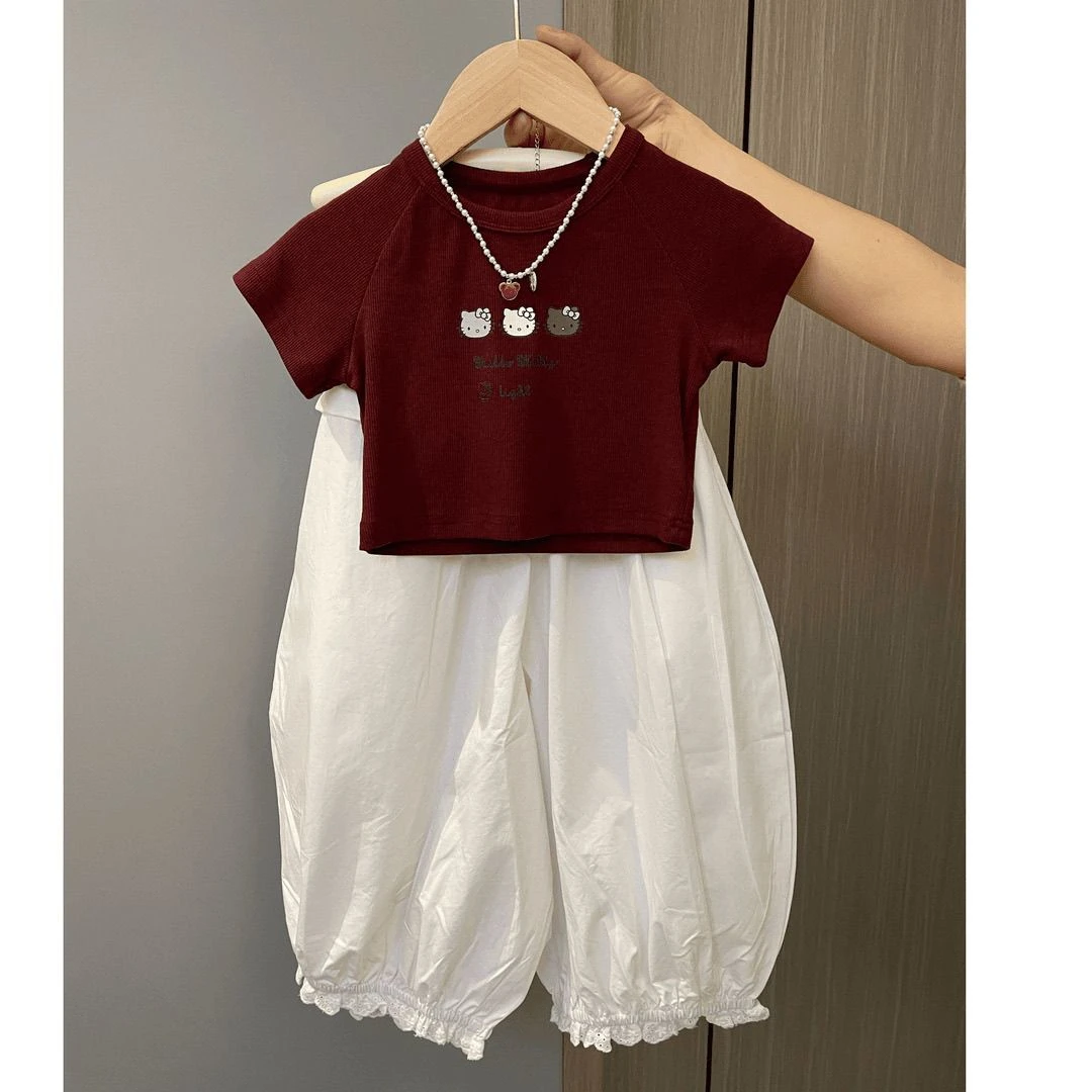 女童夏季套装2025韩版女宝宝洋气网红风短袖T恤休闲裤子两件套潮