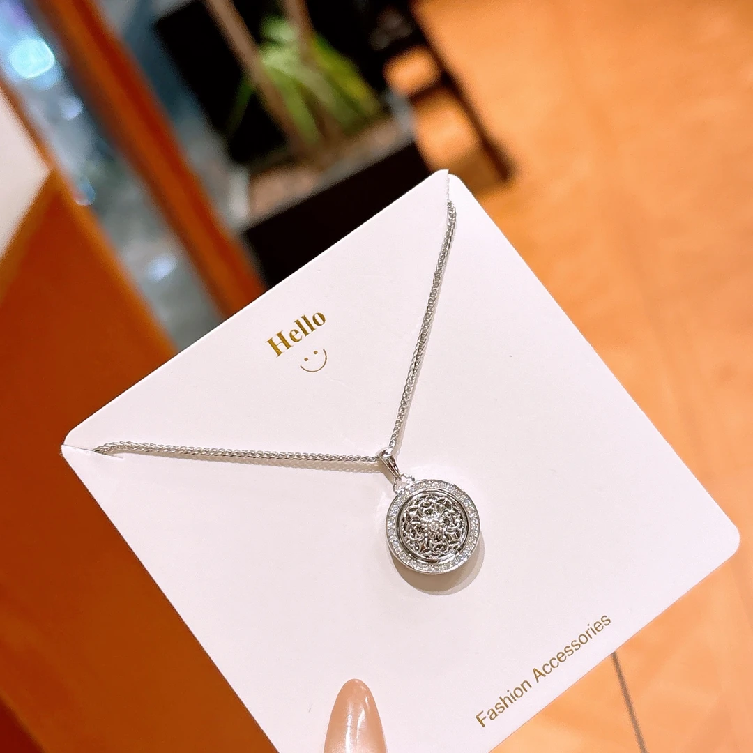 坠链均925银合成锆石 雪银银匠/纯银旋转八宝罗盘