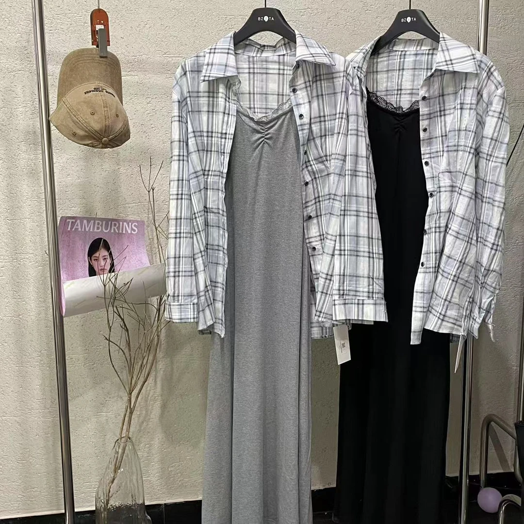 【 雨•美 推荐 】7320时尚百搭格子衬衣连衣裙套装