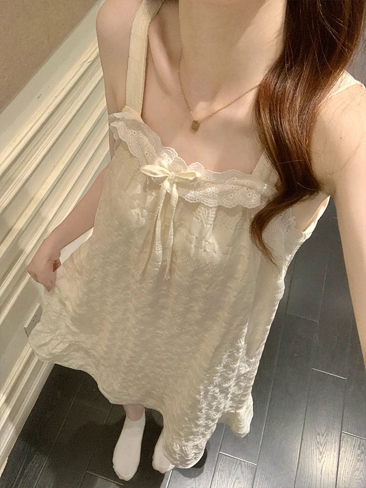 睡裙女夏天带胸垫简约高级感蕾丝花边吊带睡衣夏天女士宽松家居服