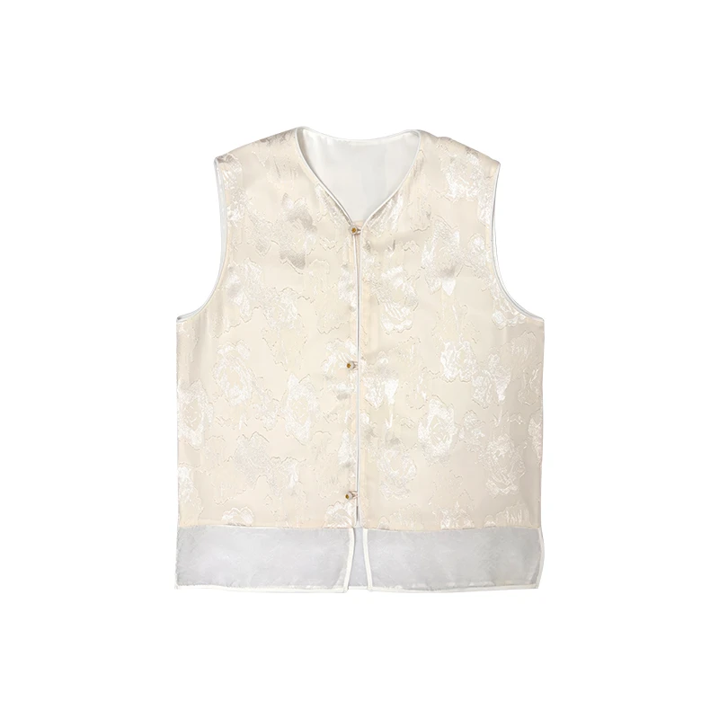 喜珊珊-2025夏季新品新中式云朵V领对襟上衣马甲