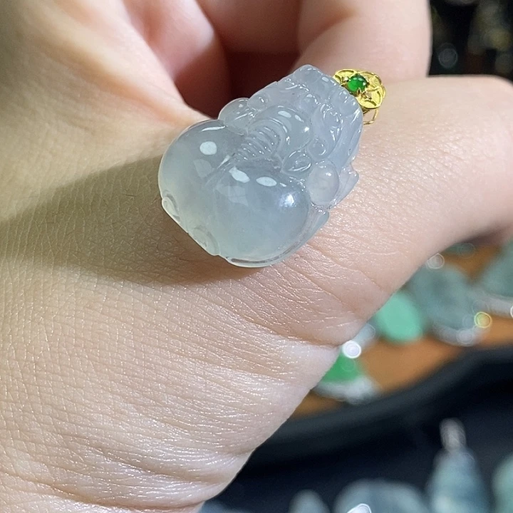 翡翠18K金镶嵌戒指冰胶大貔貅宝宝