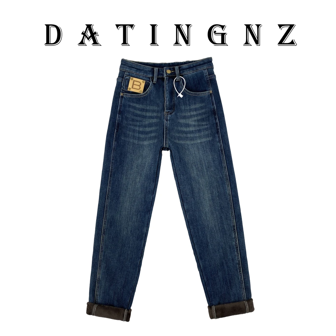 冬季加厚加绒牛仔裤女2023新款高腰加长小脚显瘦保暖外穿带绒6148