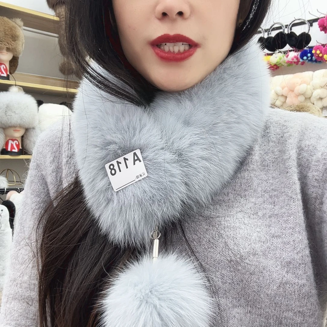 狐狸毛118号蓝灰色狐狸毛带球单毛