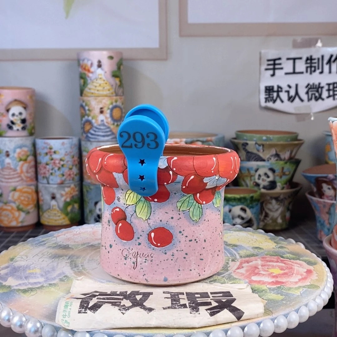 紫砂花盆红陶手绘花盆