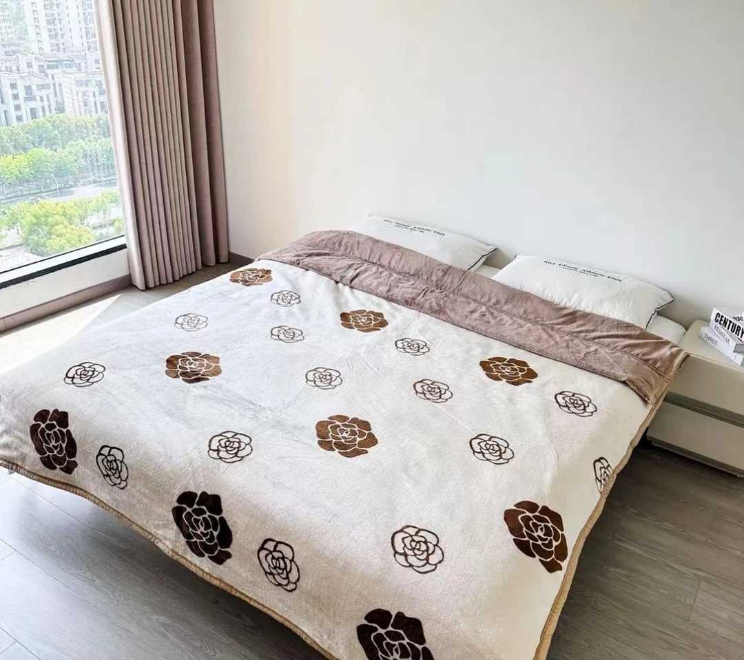 （专属）咖色茶花款加厚保暖一体冬被
