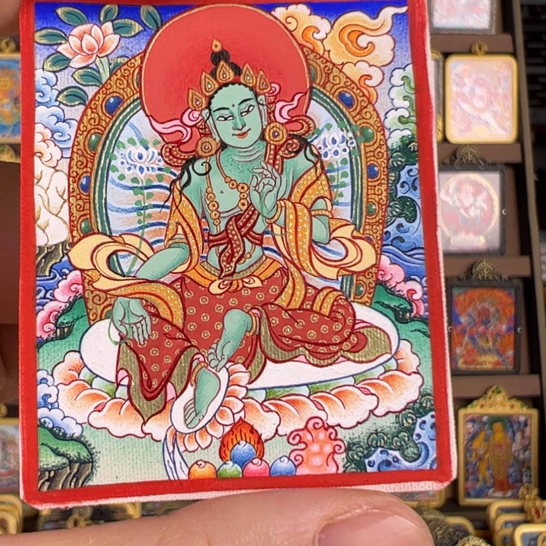 蛋***我吊坠绿度母唐卡绘画作品