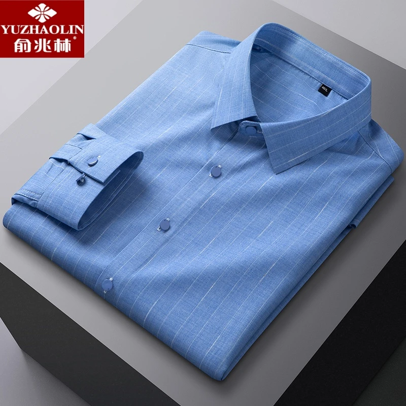 YUZHAOLIN/俞兆林俞兆林竹纤维休闲衬衫男士长袖条纹商务无痕衬衣