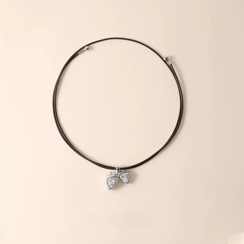 铜合金吊坠 双心项链女高级感小众设计吊坠简约气质大气精致时尚