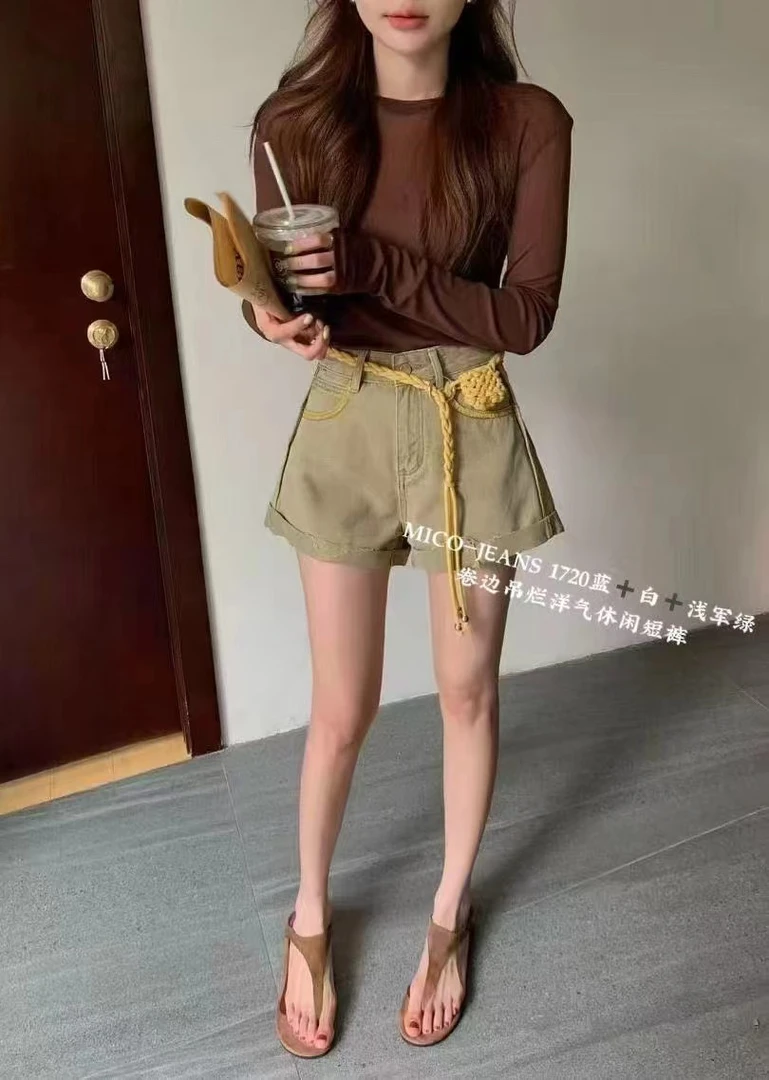 1720成人三分裤美式复古风A字短裤卷边夏季山本风少女风