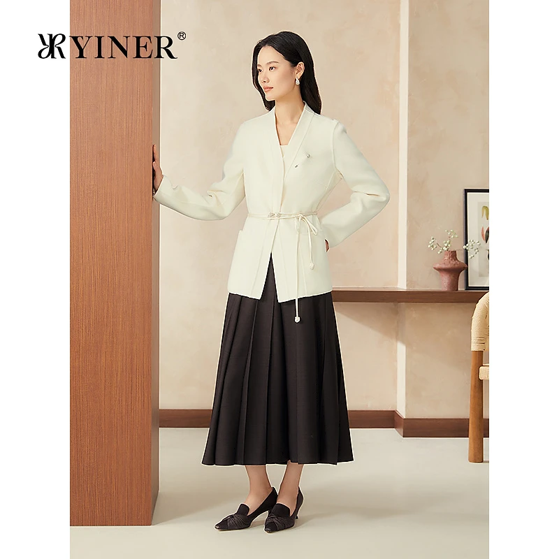 【美丽诺羊毛+山羊绒】YINER音儿2025春季新款新中式V领短外套