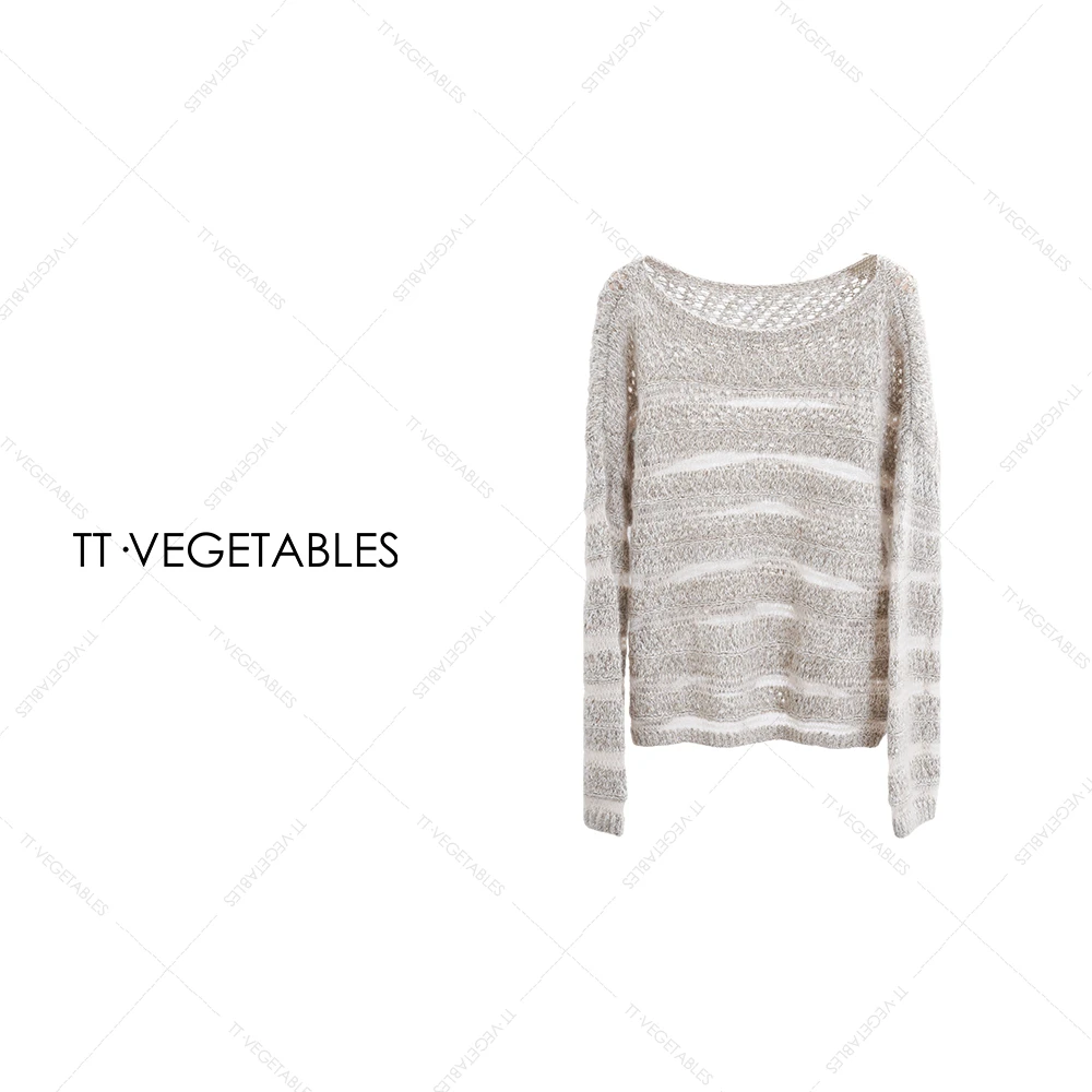 TT・VEGETABLES【序白】留蓝 针织休闲打底衫上衣毛衣女士长袖521226